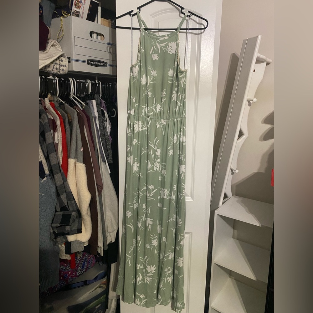 French Grey Sage Floral Maxi Dress